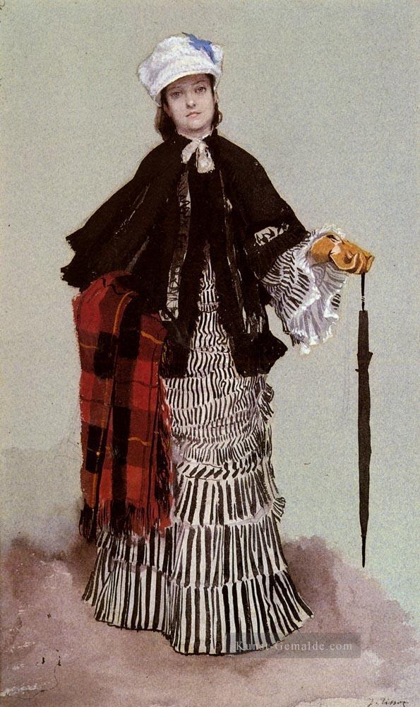 Eine Dame in einem Schwarzweiss Kleid James Jacques Joseph Tissot Ölgemälde